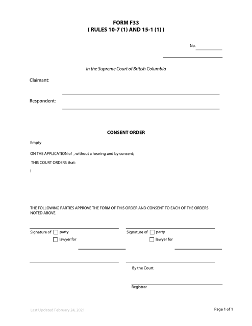 Form F33 Consent Order - British Columbia, Canada