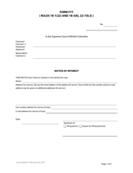 Form F77 Notice of Interest - British Columbia, Canada