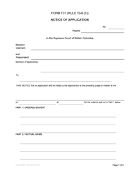 Form F31 Notice of Application - British Columbia, Canada