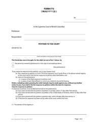 Form F73 Petition to the Court - British Columbia, Canada