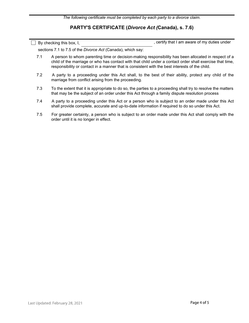 Form F73 Petition to the Court - British Columbia, Canada, Page 4