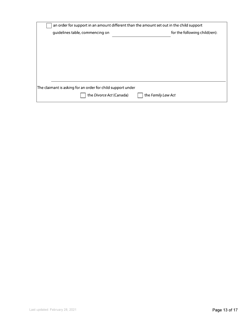 Form F3 Notice of Family Claim - British Columbia, Canada, Page 13