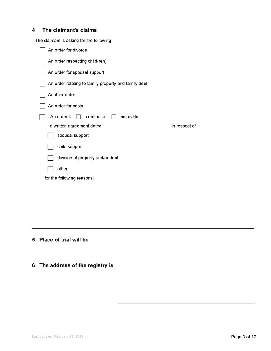 Form F3 Notice of Family Claim - British Columbia, Canada, Page 3