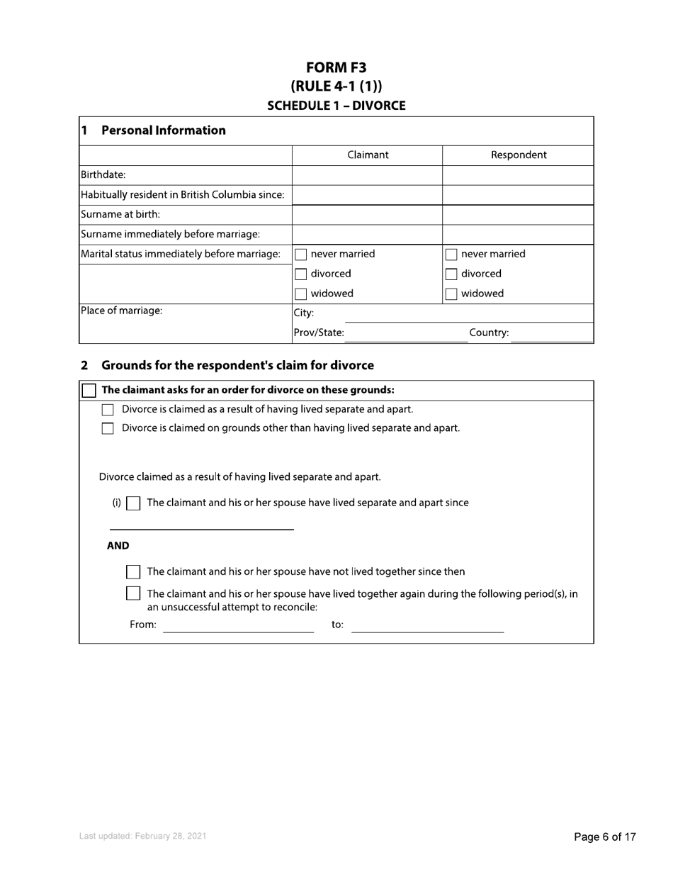 Form F3 Notice of Family Claim - British Columbia, Canada, Page 6