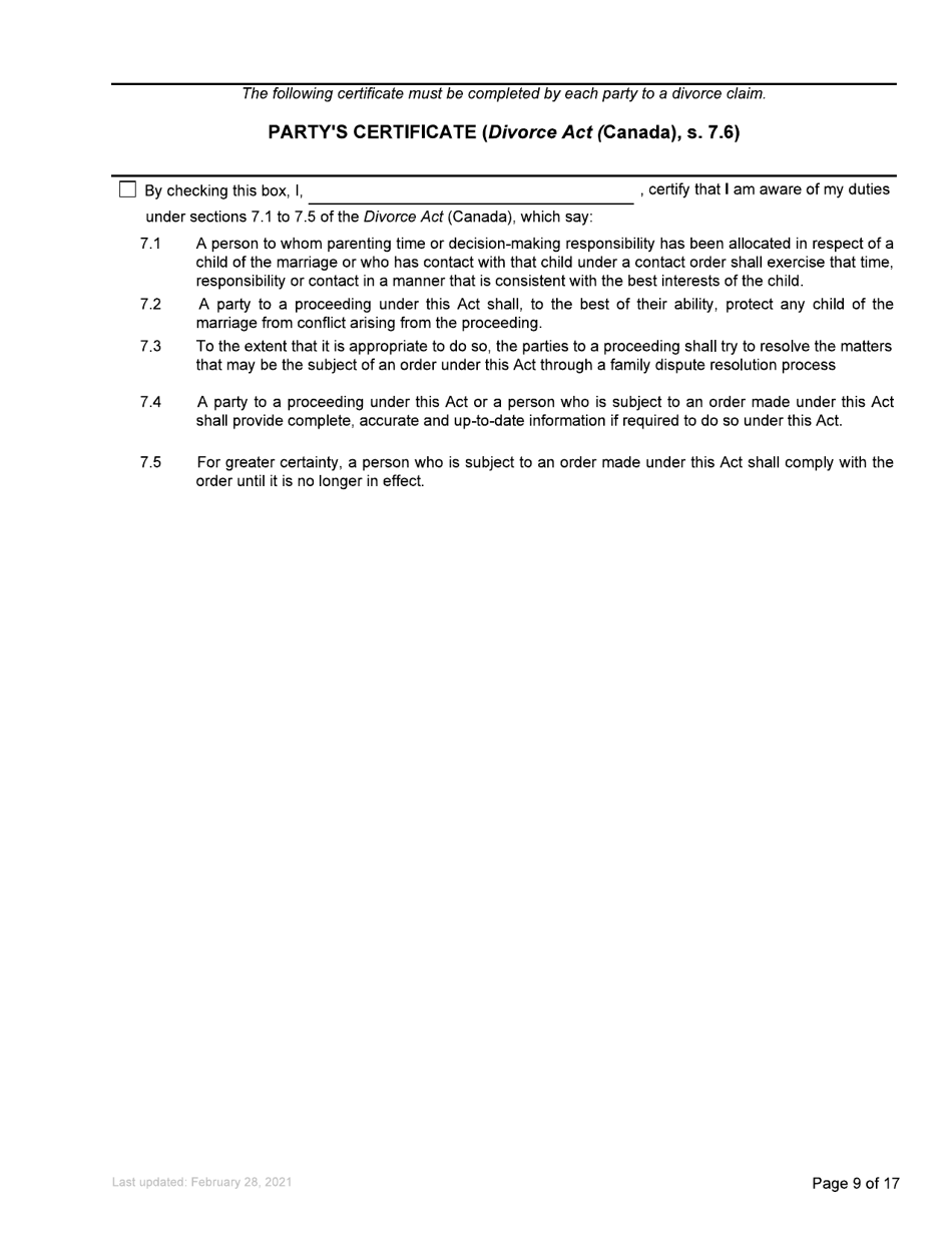 Form F3 Notice of Family Claim - British Columbia, Canada, Page 9