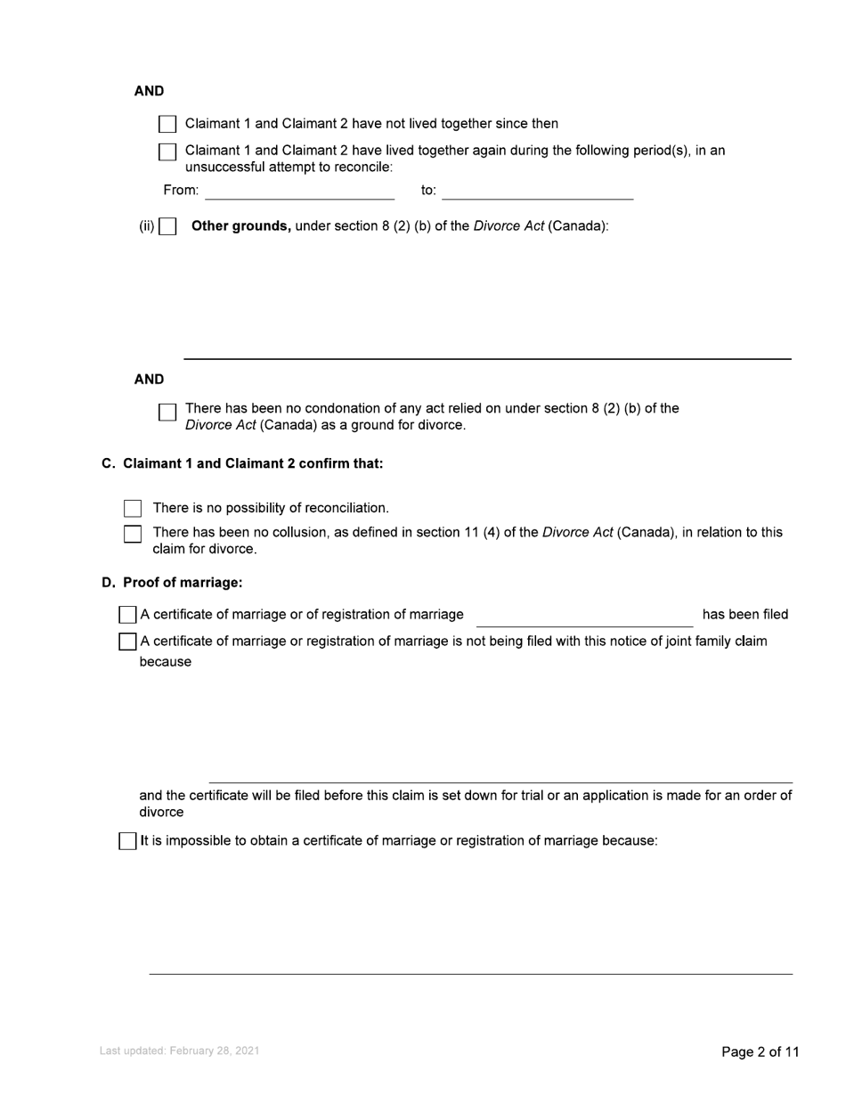 Form F1 Notice of Joint Family Claim - British Columbia, Canada, Page 2