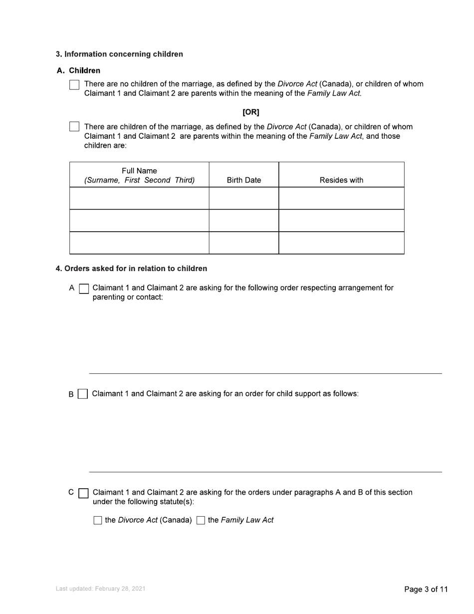 Form F1 Notice of Joint Family Claim - British Columbia, Canada, Page 3
