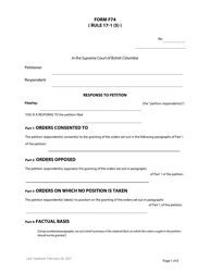 Document preview: Form F74 Response to Petition - British Columbia, Canada