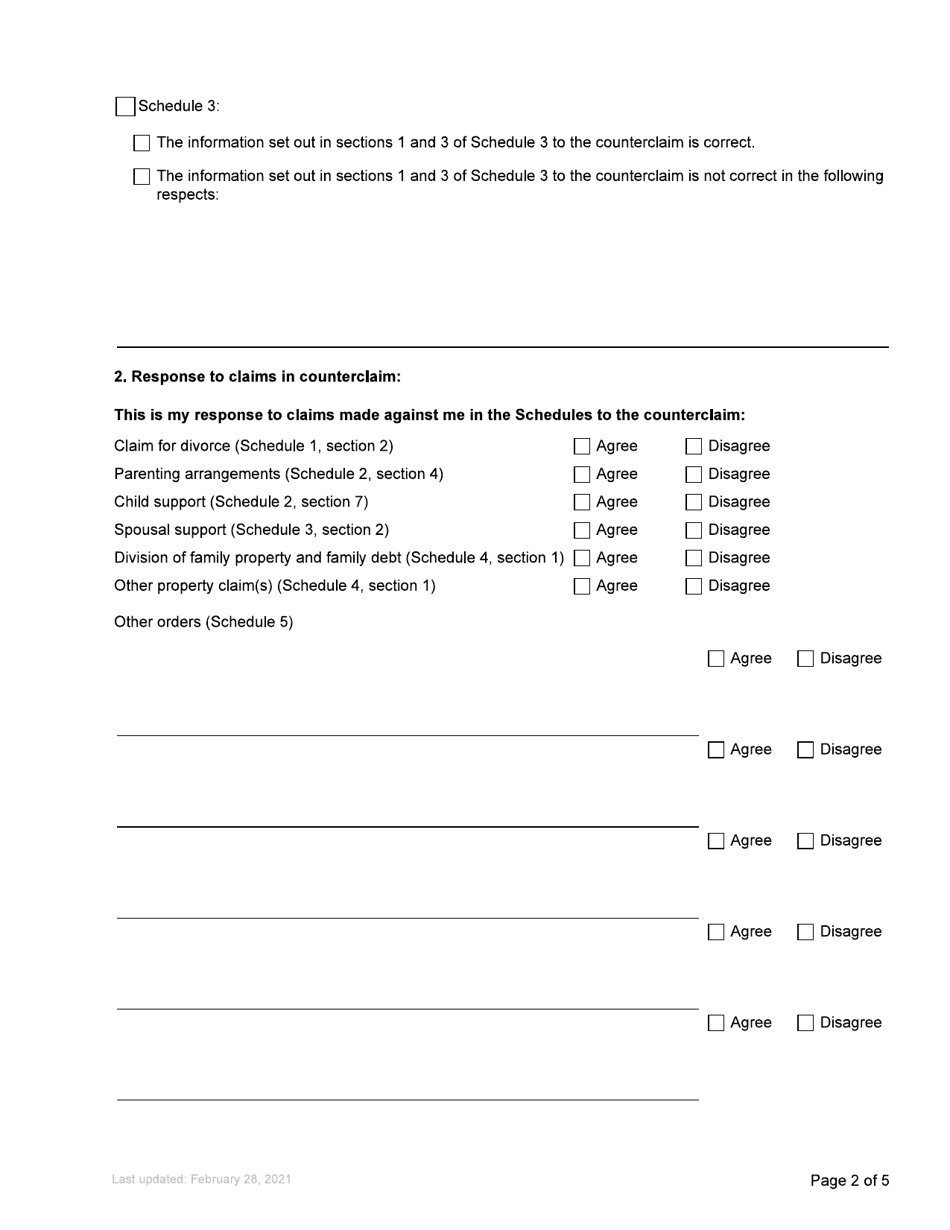 Form F6 Response to Counterclaim - British Columbia, Canada, Page 2