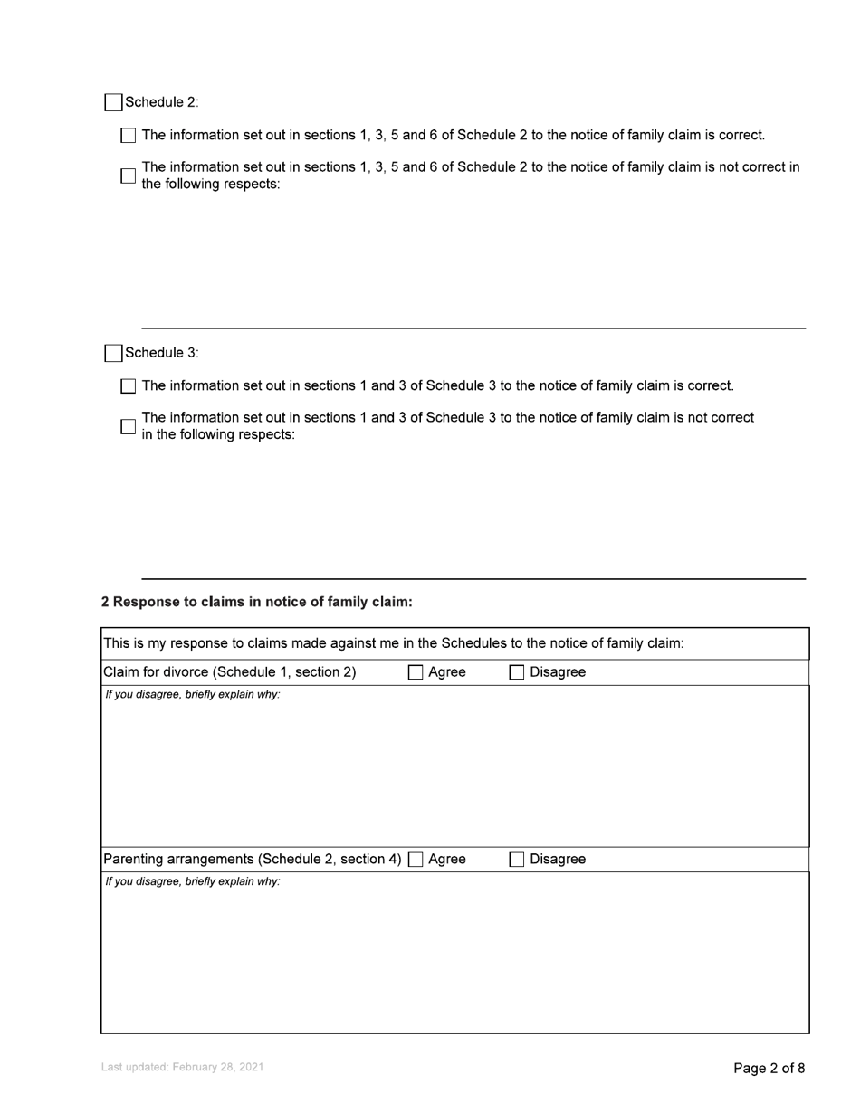 Form F4 Response to Family Claim - British Columbia, Canada, Page 2