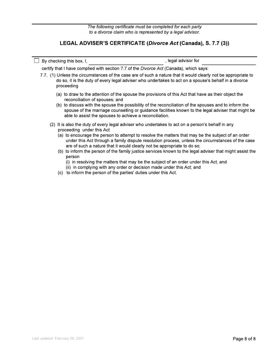 Form F4 Response to Family Claim - British Columbia, Canada, Page 8