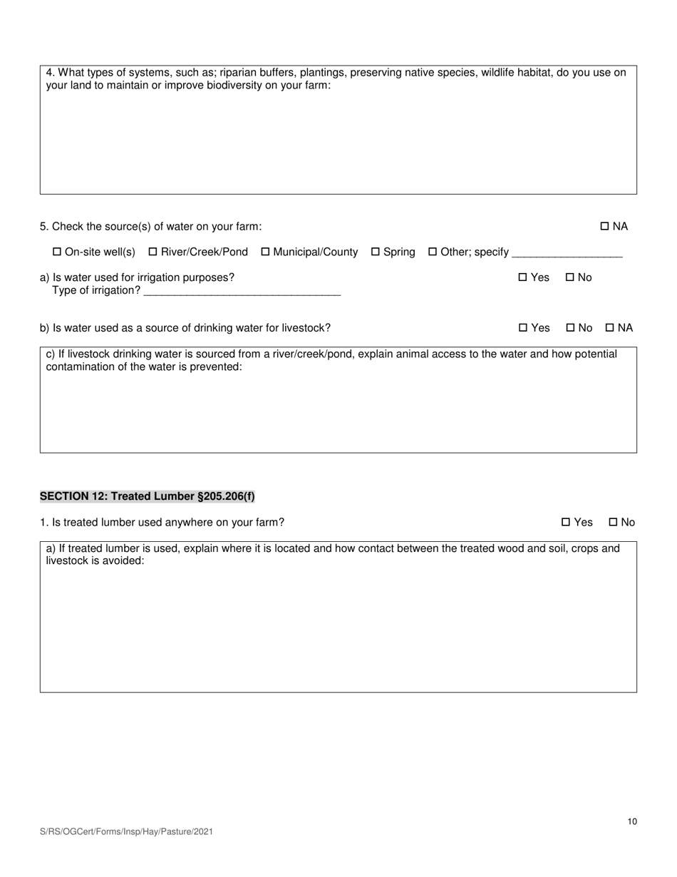 Organic System Plan (Osp) for Crop - Hay / Pasture Production - New Hampshire, Page 10