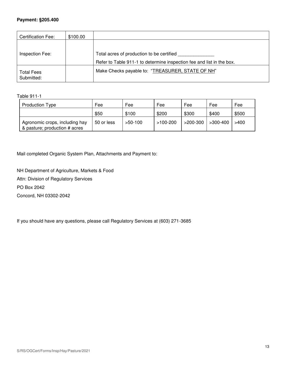 Organic System Plan (Osp) for Crop - Hay / Pasture Production - New Hampshire, Page 13