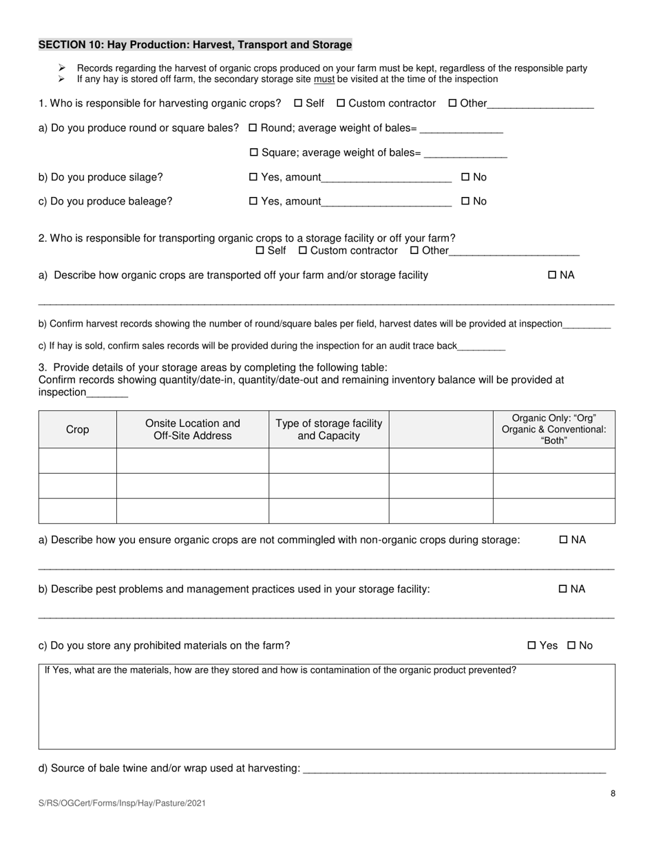 Organic System Plan (Osp) for Crop - Hay / Pasture Production - New Hampshire, Page 8