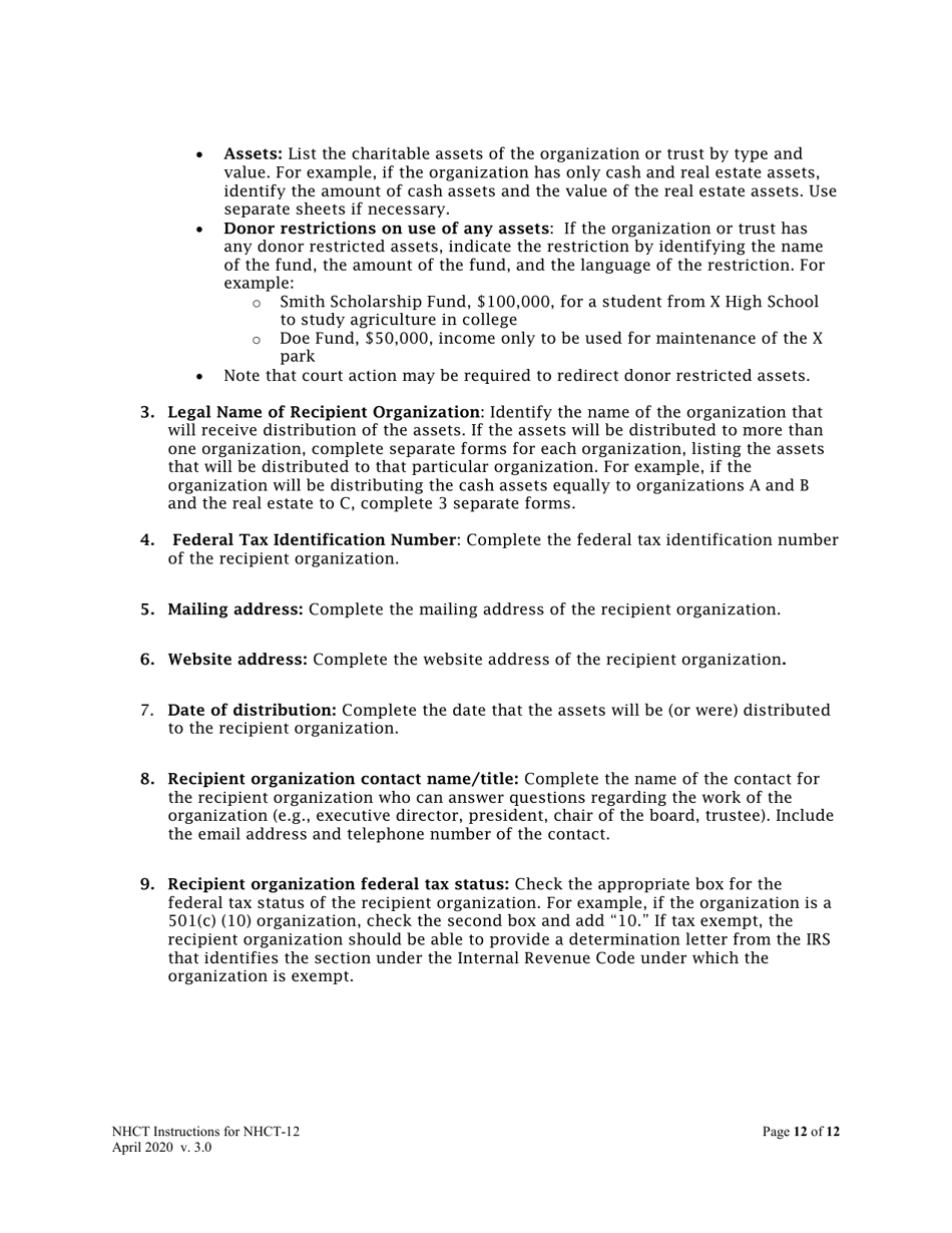 Instructions for Form NHCT-12 New Hampshire Annual Report - Charitable Organizations and Trusts - New Hampshire, Page 12