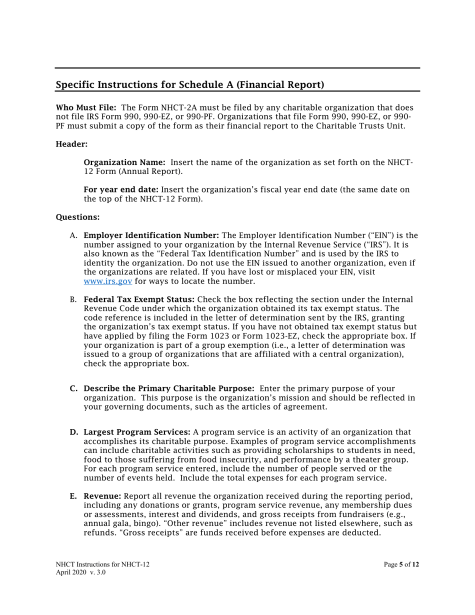 Instructions for Form NHCT-12 New Hampshire Annual Report - Charitable Organizations and Trusts - New Hampshire, Page 5