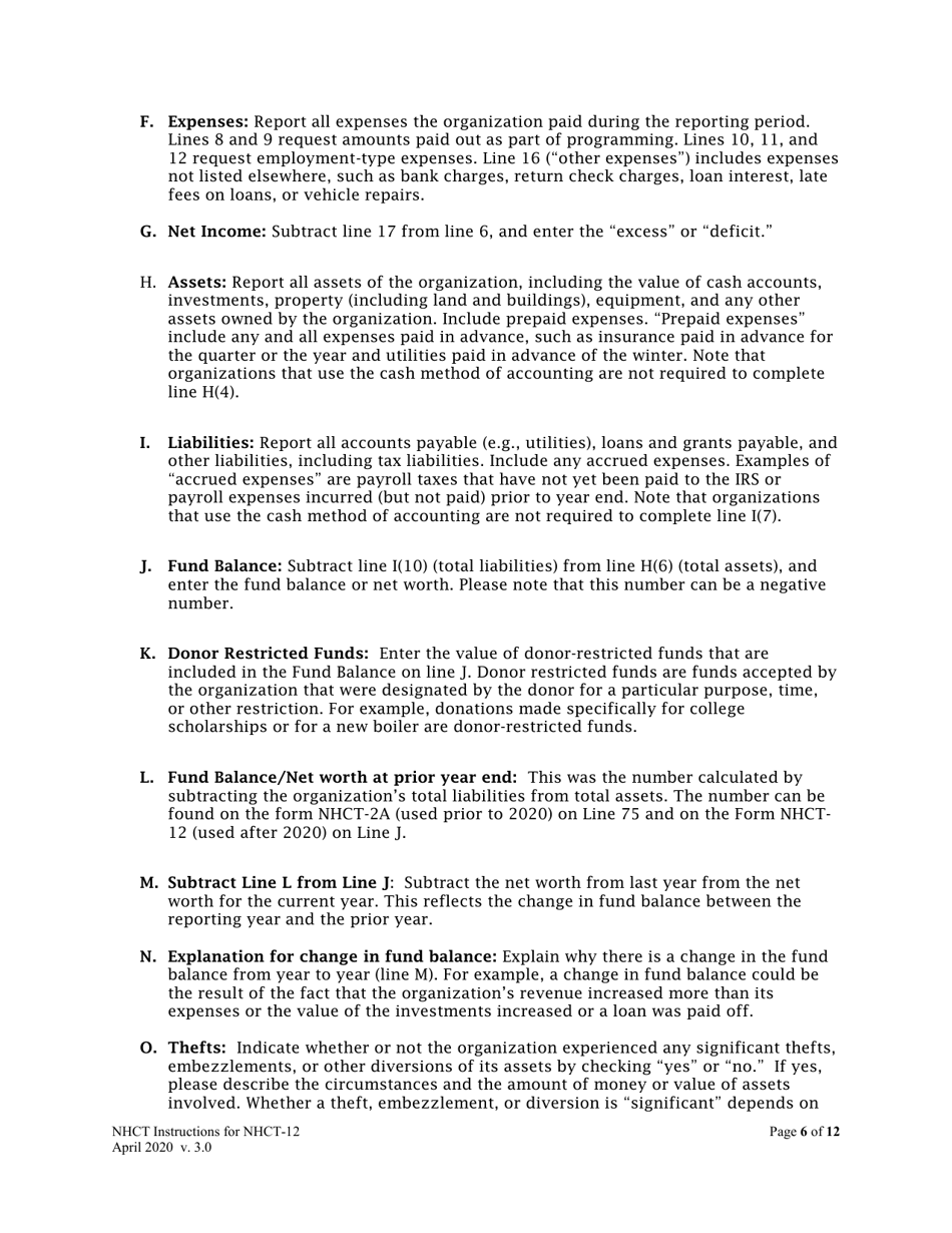 Instructions for Form NHCT-12 New Hampshire Annual Report - Charitable Organizations and Trusts - New Hampshire, Page 6