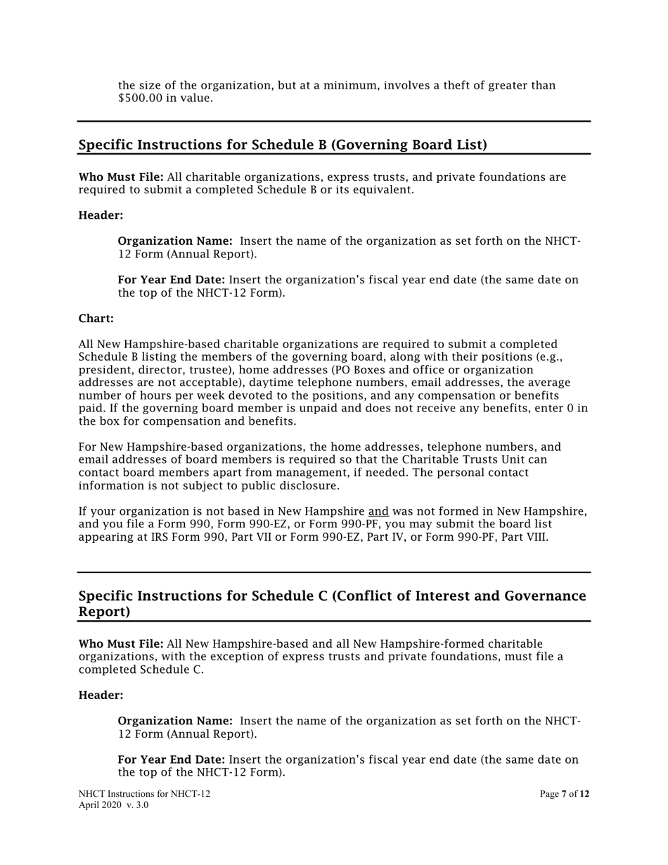 Instructions for Form NHCT-12 New Hampshire Annual Report - Charitable Organizations and Trusts - New Hampshire, Page 7