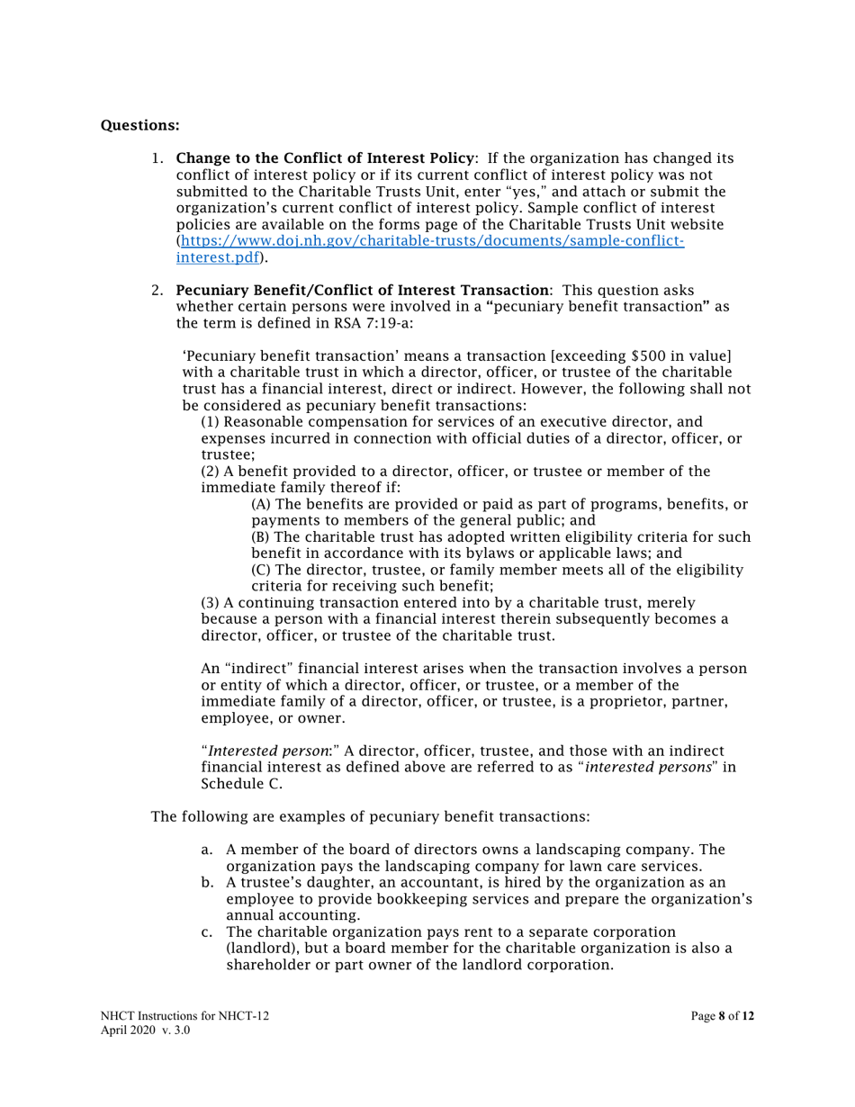 Instructions for Form NHCT-12 New Hampshire Annual Report - Charitable Organizations and Trusts - New Hampshire, Page 8