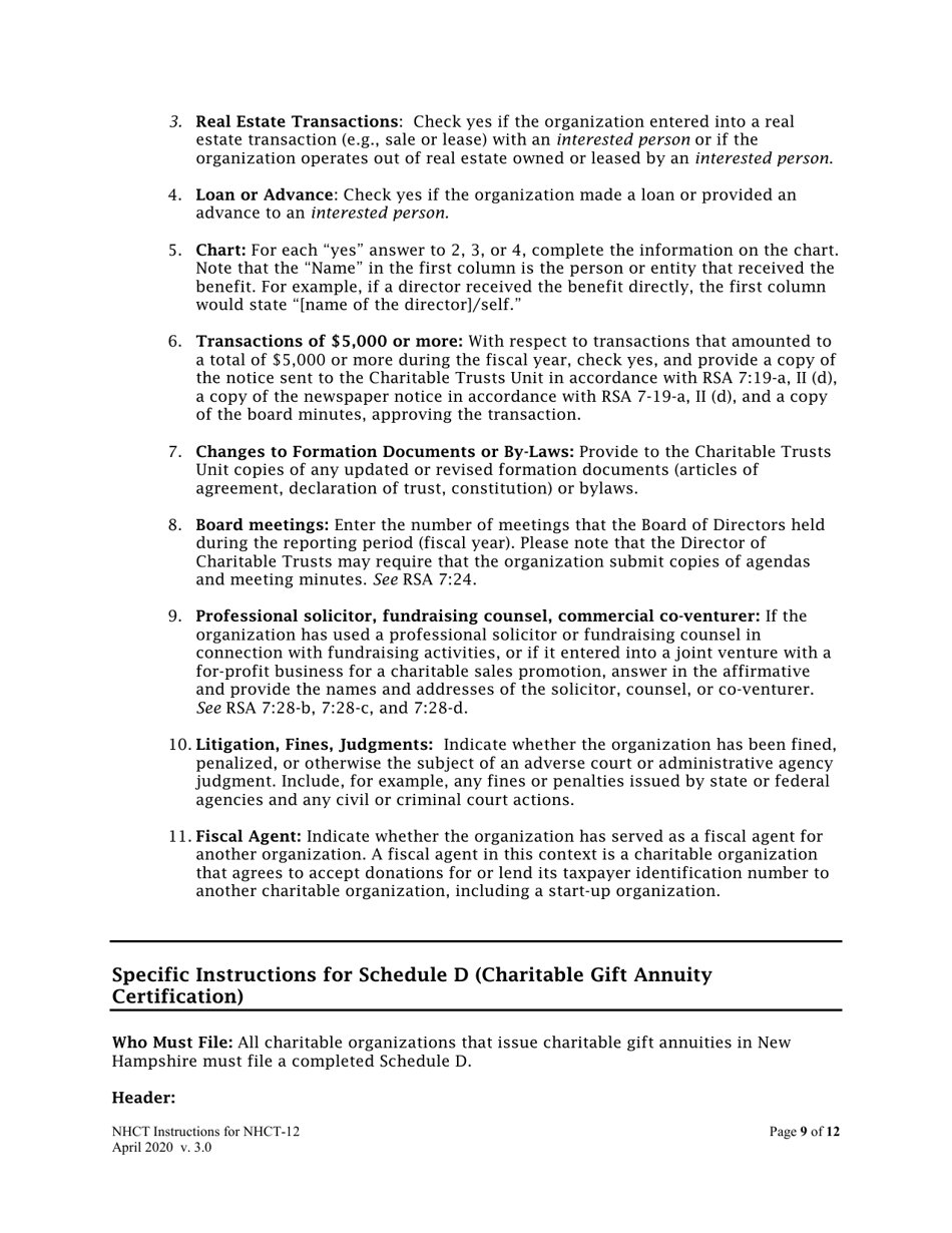 Instructions for Form NHCT-12 New Hampshire Annual Report - Charitable Organizations and Trusts - New Hampshire, Page 9