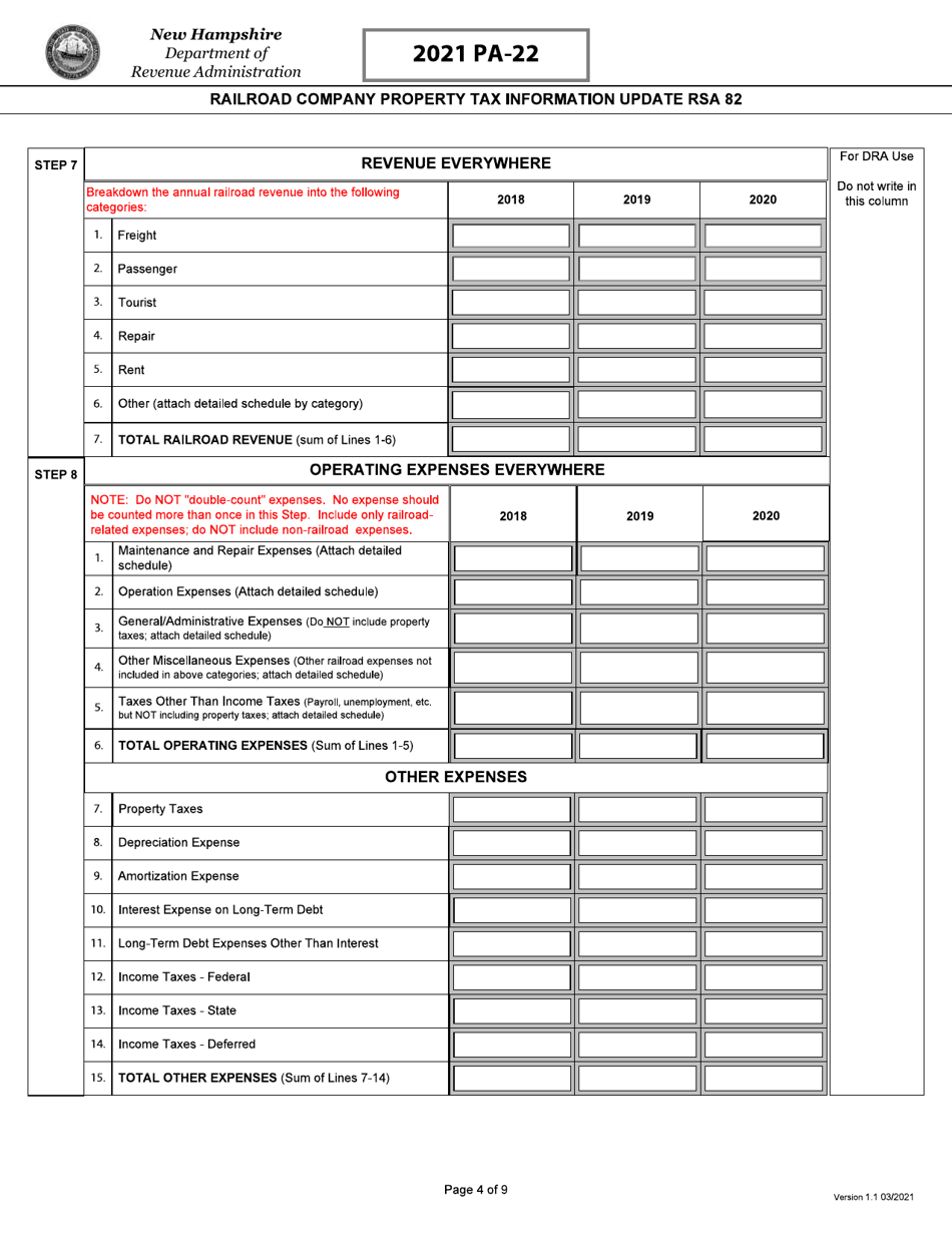 Form PA-22 Railroad Company Property Tax Information Update Rsa 82 - New Hampshire, Page 5