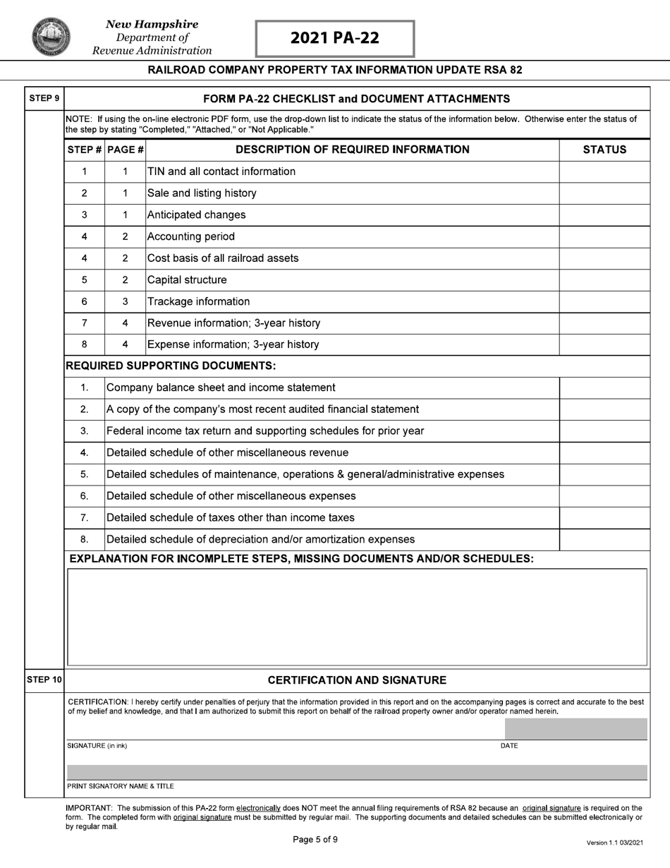 Form PA-22 Railroad Company Property Tax Information Update Rsa 82 - New Hampshire, Page 6