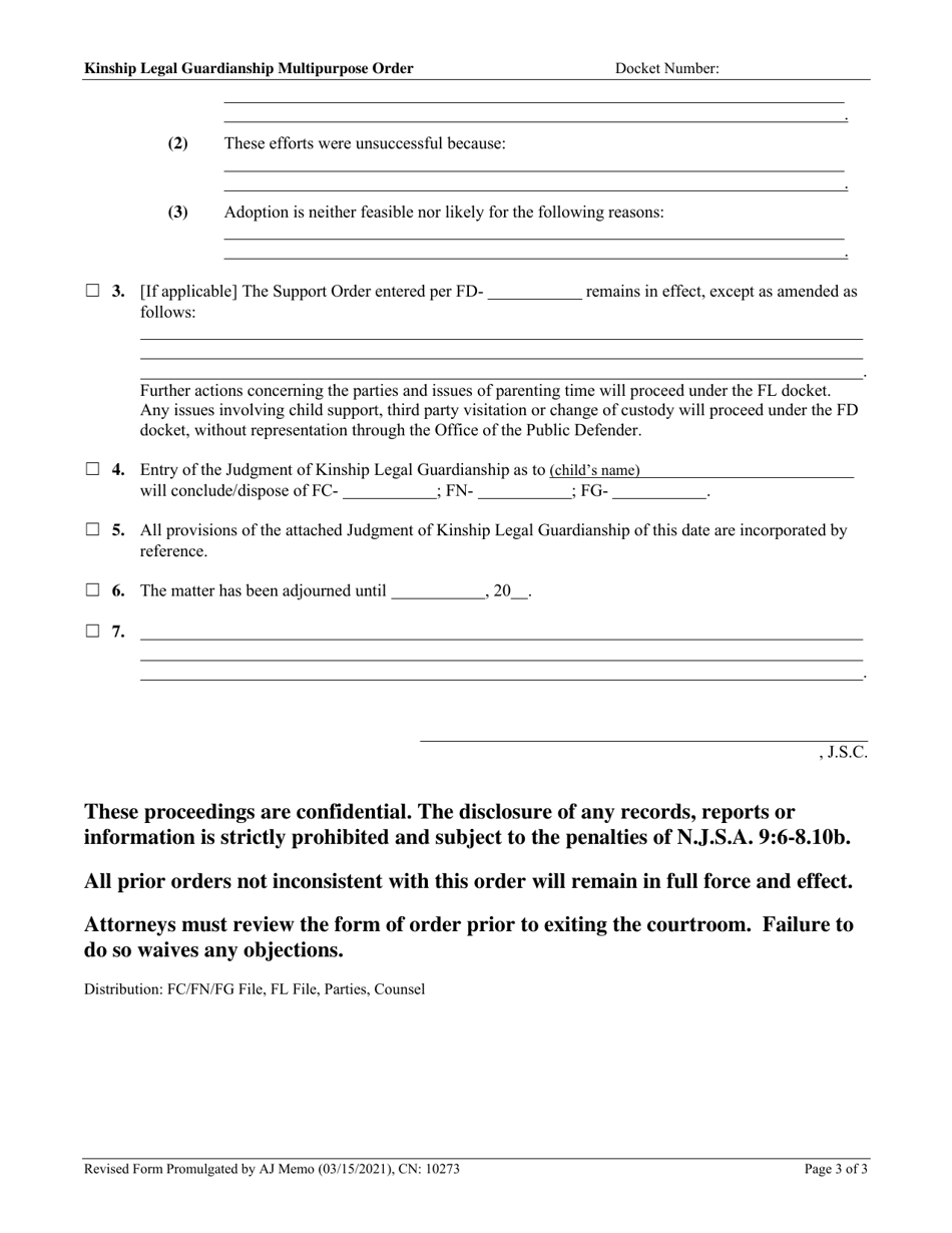 Form 10273 Kinship Legal Guardianship Multipurpose Order - New Jersey, Page 3