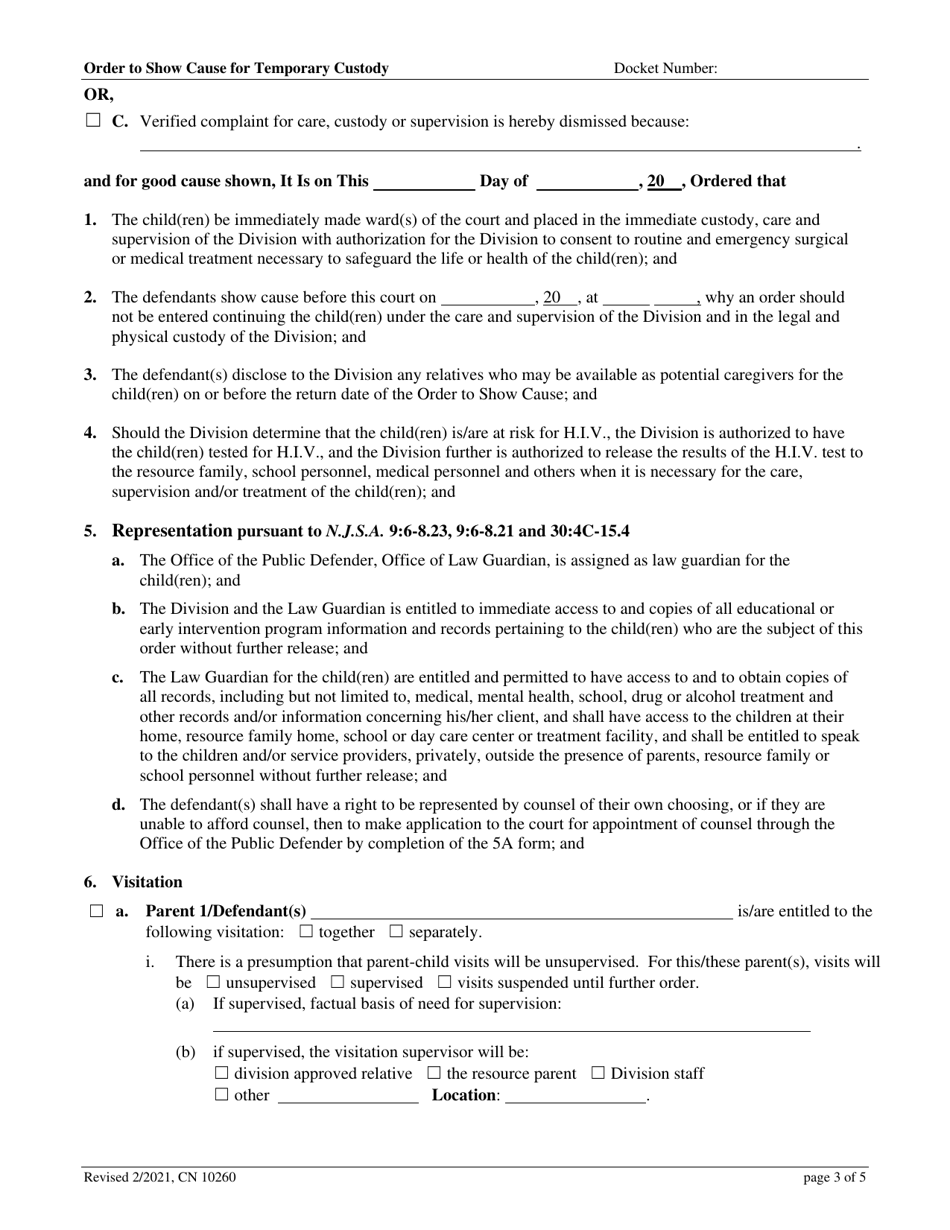 Form 10260 Order to Show Cause for Temporary Custody - New Jersey, Page 3