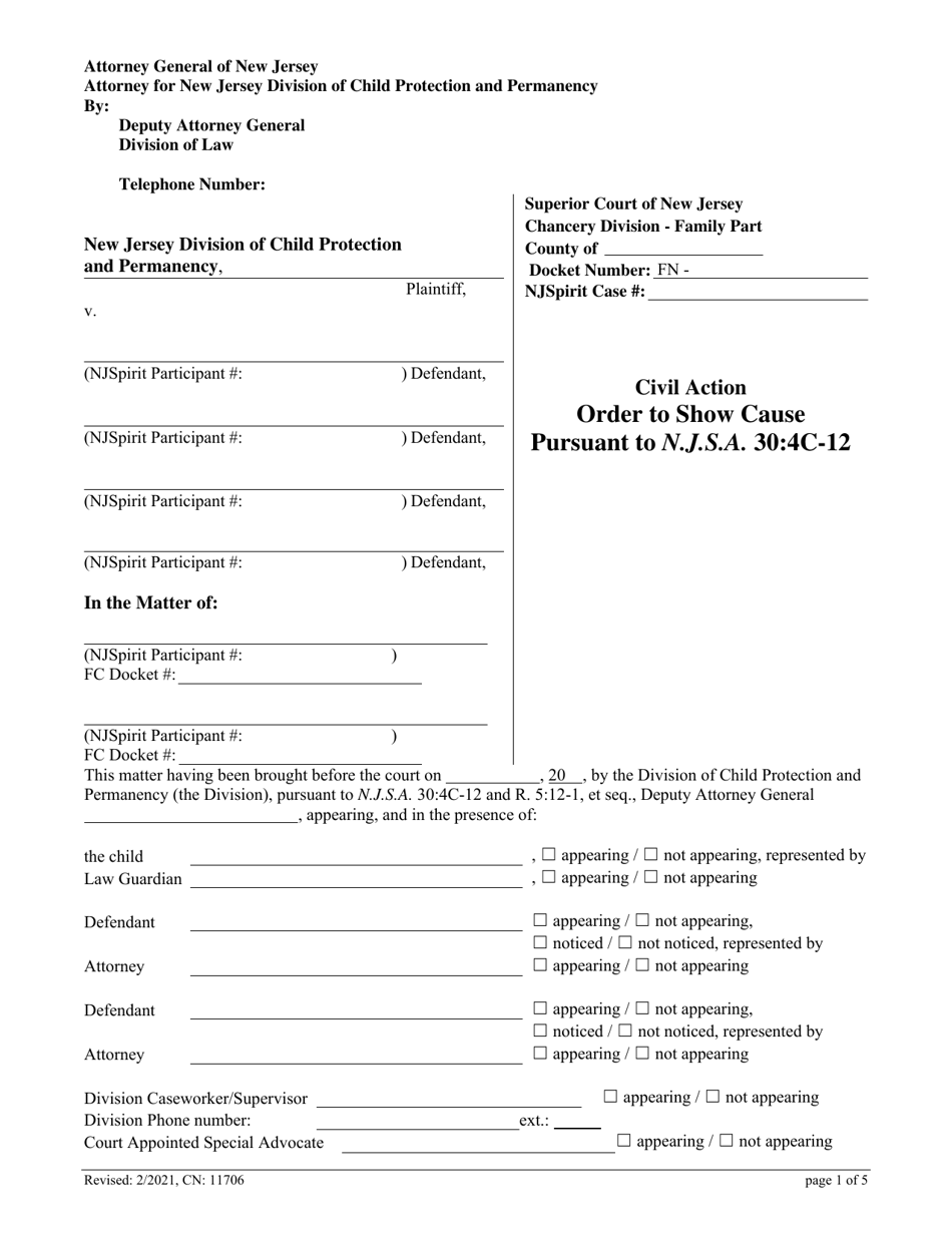 Form 11706 Order to Show Cause Pursuant to N.j.s.a. 30:4c-12 - New Jersey, Page 1