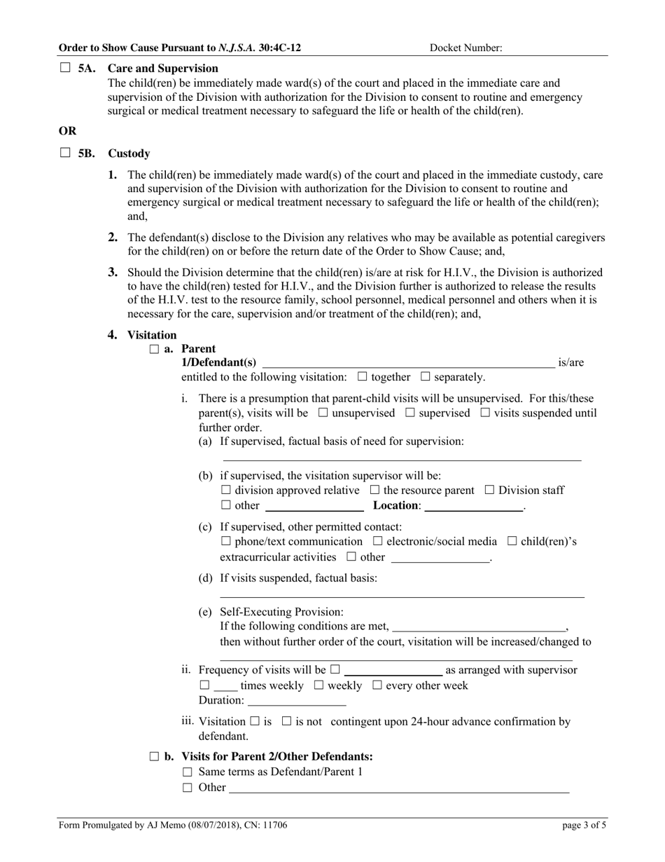 Form 11706 Order to Show Cause Pursuant to N.j.s.a. 30:4c-12 - New Jersey, Page 3
