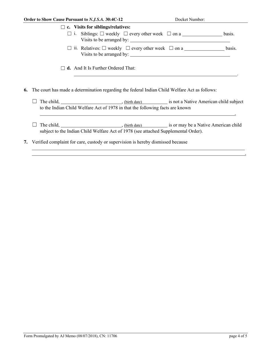 Form 11706 Order to Show Cause Pursuant to N.j.s.a. 30:4c-12 - New Jersey, Page 4