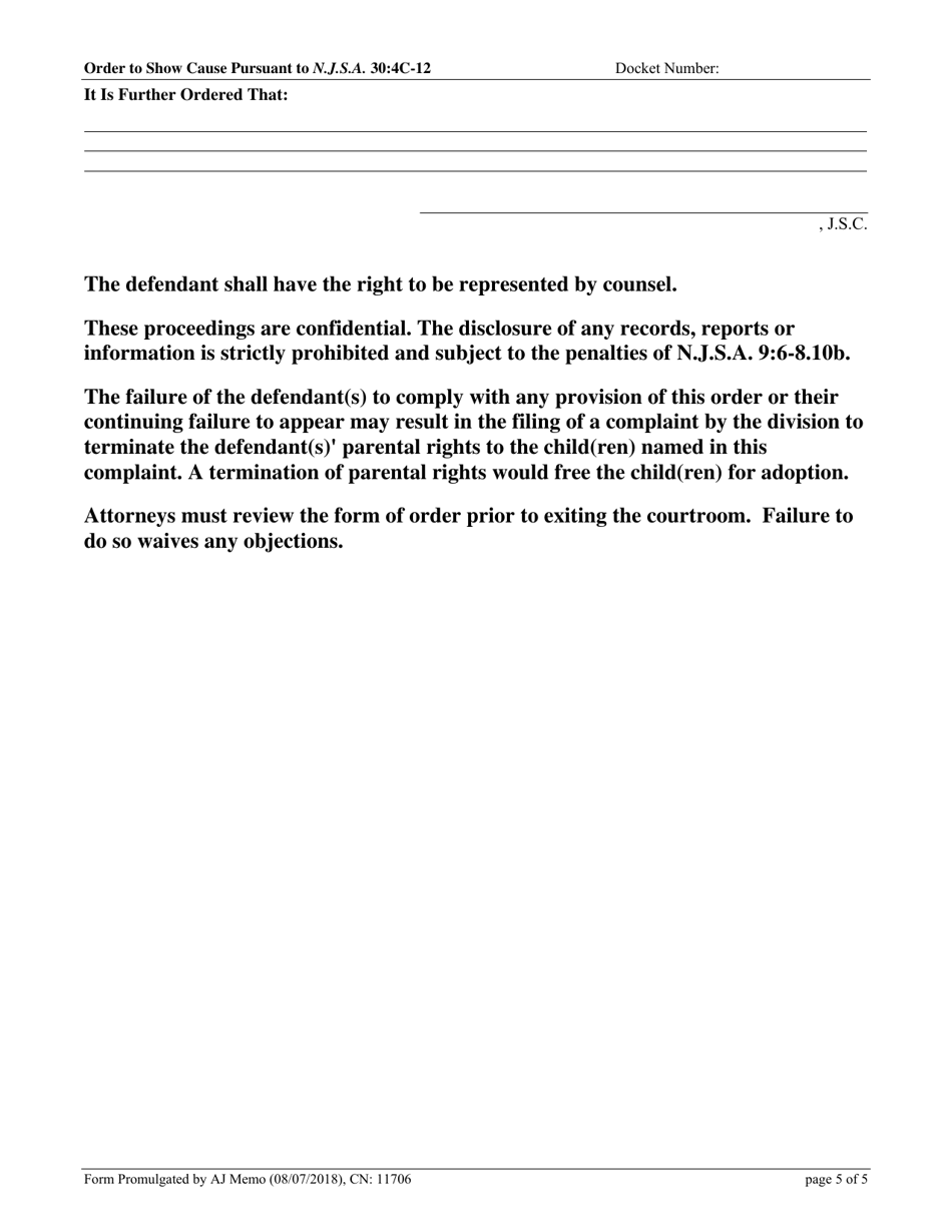 Form 11706 Order to Show Cause Pursuant to N.j.s.a. 30:4c-12 - New Jersey, Page 5