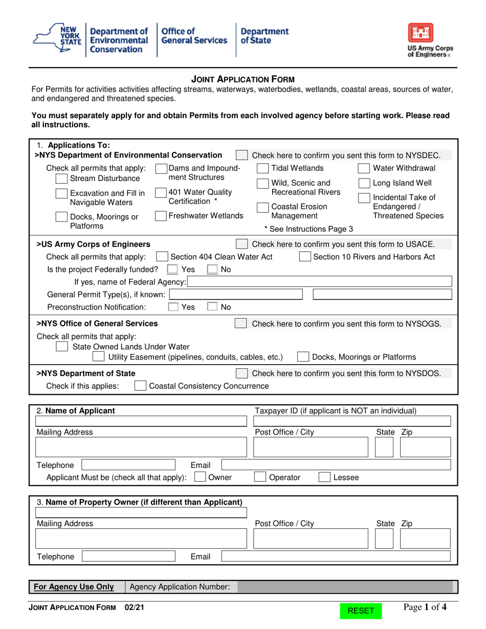 Joint Application Form - New York, Page 1