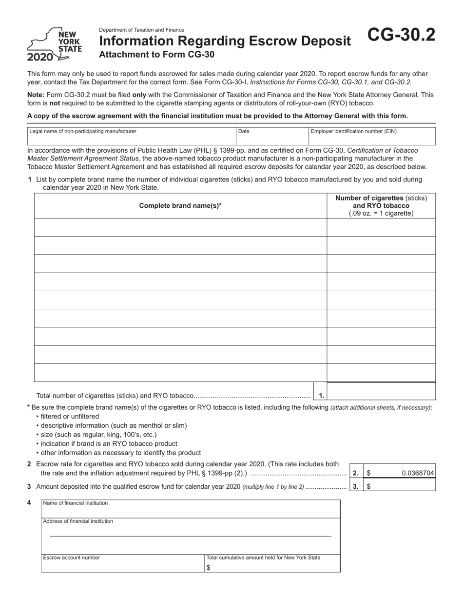 Form CG-30.2 Information Regarding Escrow Deposit - New York, Page 1