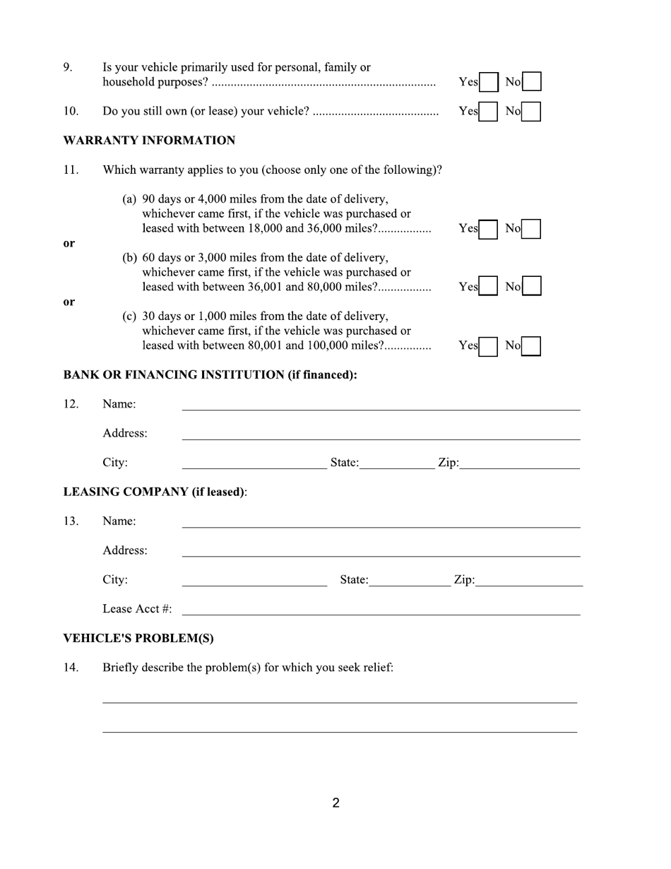 Form CFB008 New York Used Car Lemon Law Arbitration Program Request for Arbitration Form - New York, Page 3