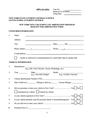 Form CFB007 New York New Car Lemon Law Arbitration Program Request for Arbitration Form - New York, Page 2