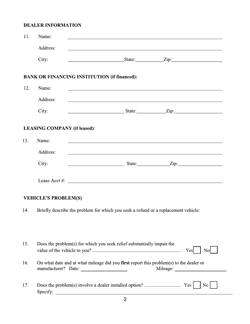 Form CFB007 New York New Car Lemon Law Arbitration Program Request for Arbitration Form - New York, Page 3