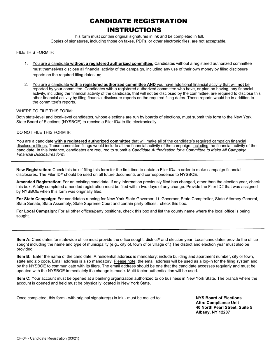 Form CF04 Download Fillable PDF or Fill Online Candidate Registration