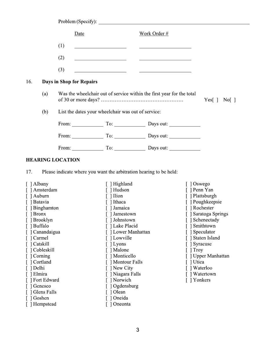 Form CFB009 New York Wheelchair Lemon Law Arbitration Program Request for Arbitration Form - New York, Page 4