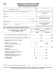 Form B-A-45 Statement of Inventory for 2009 Cigarette Excise Tax Increase - North Carolina