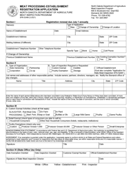 Form SFN52498 Meat Processing Establishment Registration Application - North Dakota