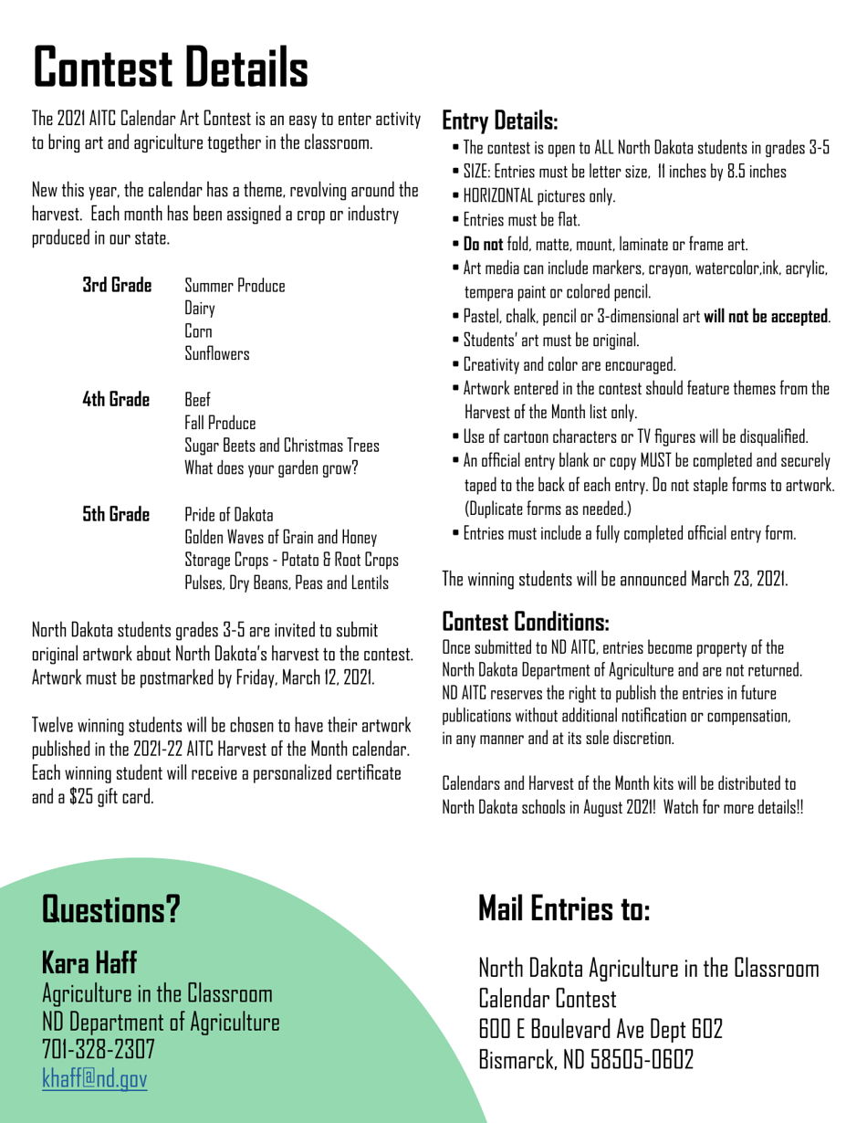 Nd Aitc Calendar Art Contest Official Entry Form - North Dakota, Page 3