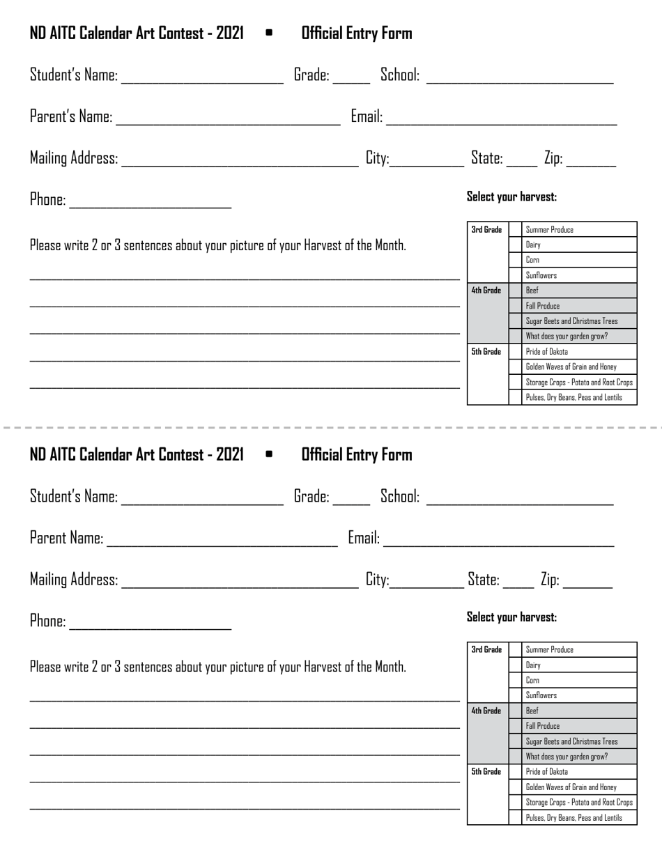 Nd Aitc Calendar Art Contest Official Entry Form - North Dakota, Page 4