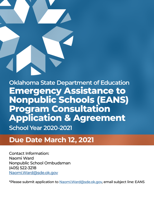 Emergency Assistance to Nonpublic Schools (Eans) Program Consultation Application & Agreement - Oklahoma, 2021