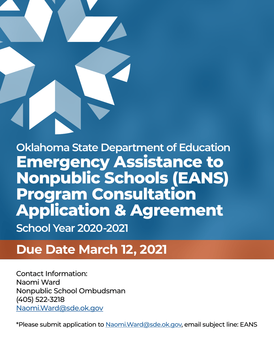 Emergency Assistance to Nonpublic Schools (Eans) Program Consultation Application  Agreement - Oklahoma, Page 1