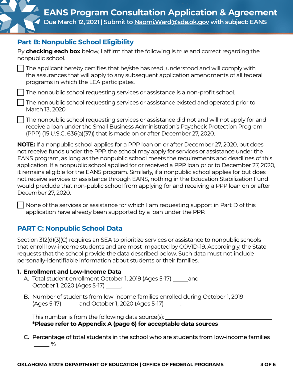 Emergency Assistance to Nonpublic Schools (Eans) Program Consultation Application  Agreement - Oklahoma, Page 3
