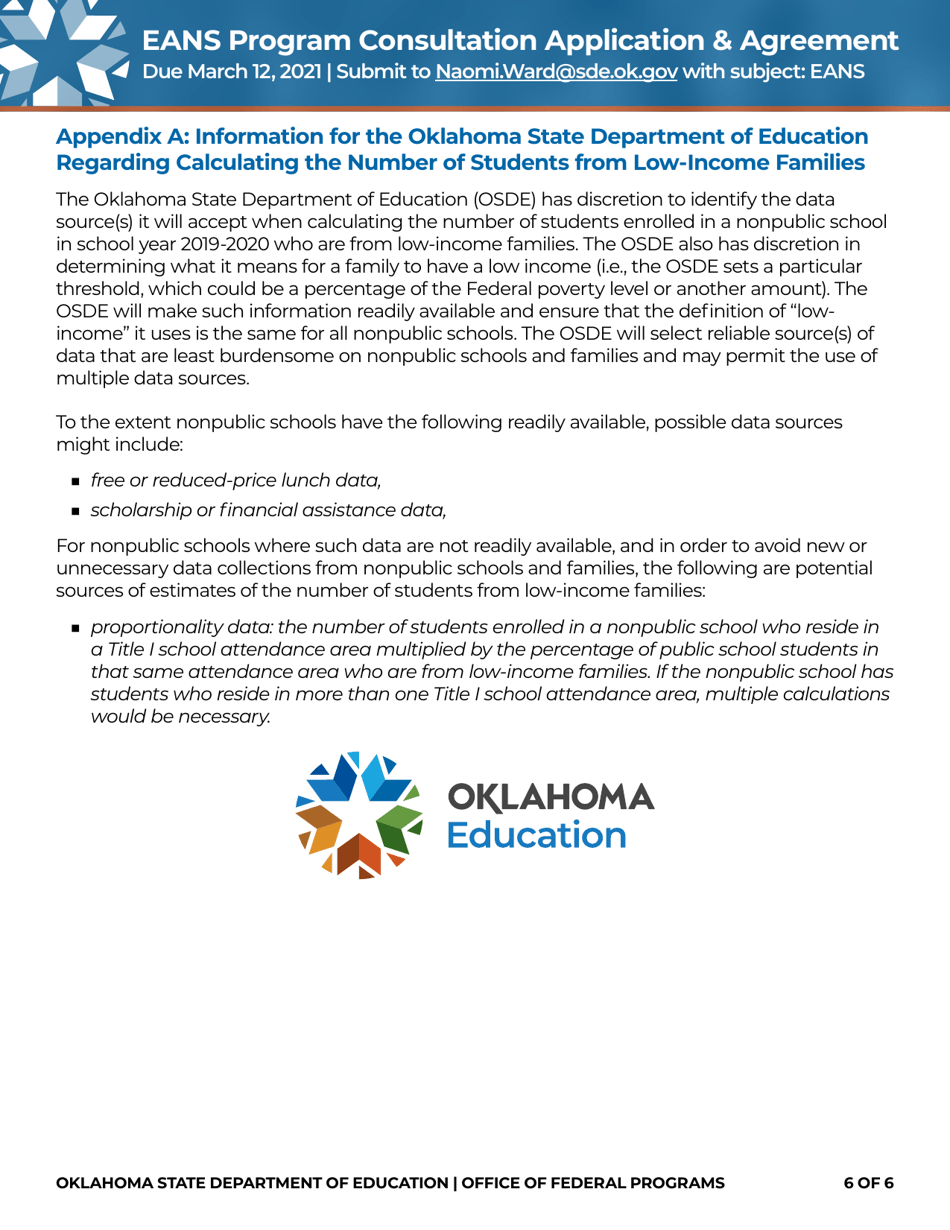 Emergency Assistance to Nonpublic Schools (Eans) Program Consultation Application  Agreement - Oklahoma, Page 6