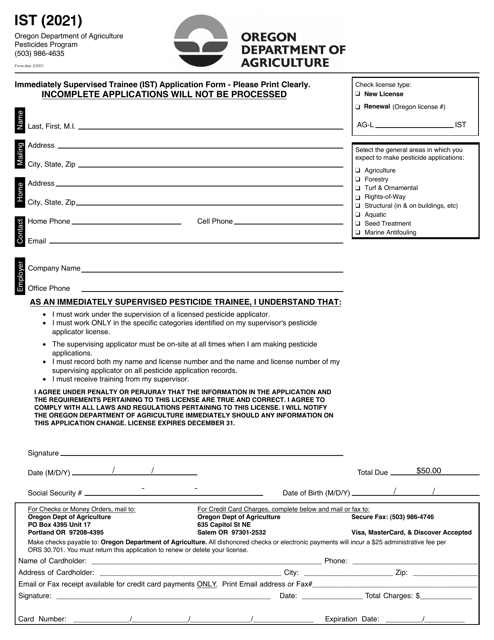 Immediately Supervised Trainee (Ist) Application Form - Oregon, 2021