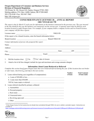 Form 440-4818 &quot;Consumer Finance Licensee Annual Report&quot; - Oregon