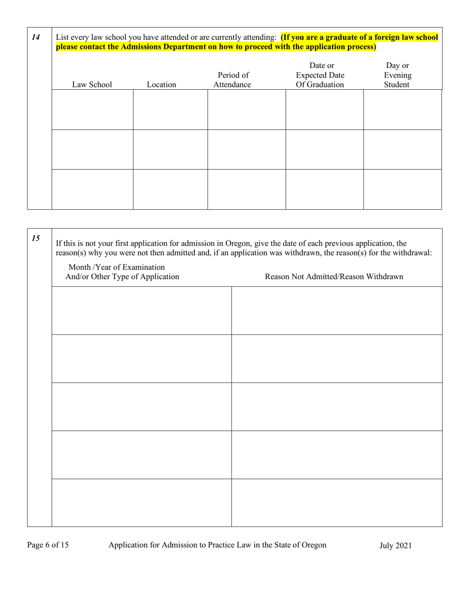 Applications - Bar Exam - Oregon, Page 11